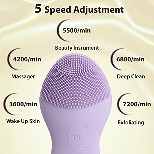 AGARO CM2107 Sonic Facial Cleansing Massager, Soft Silicone Facial Cleansing Brush for Deep Cleansing, Skin Care, Gentle Exfoliating & Massaging, Waterproof & Dustproof, Vibrating Facial Brush, Purple - Image 4