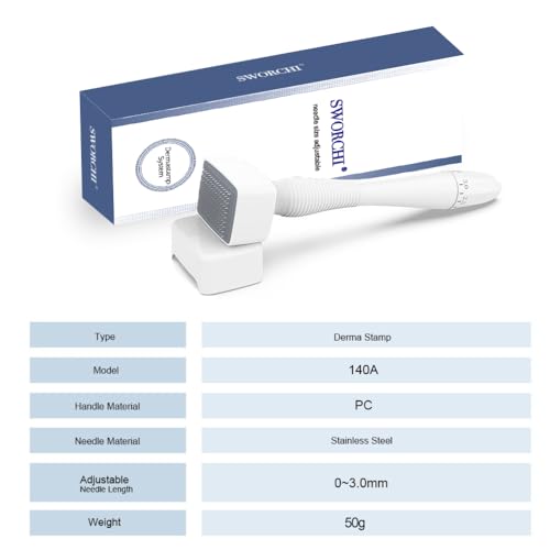 Derma-Stempel, Derma Stamp Einstellbar Microneedling Dermastamp Derma Roller 0-3mm,Professioneller 140 Titanium Pins Derma Roller Microneedle Dermapen für Haar Bart Gesicht Körper