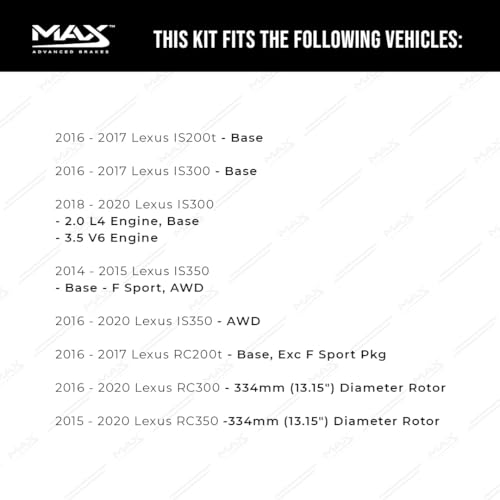 Image of Max Advanced Brakes Front & Rear Brake Kit Compatible With 2016-2019 2020 Lexus IS300 IS350 IS200t RC300 RC350 RC200t Replacement Premium OE Disc Brake Rotors and Ceramic Brake Pads