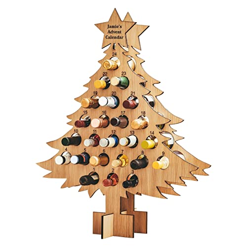 Topaty Christmas Tree Shaped Wine Bottle Rack, 2021 Advent Countdown Calendar A-lcohol Holders, 24 Days Wooden Christmas Tree Wine Bottle Stand Storage Holder for Home