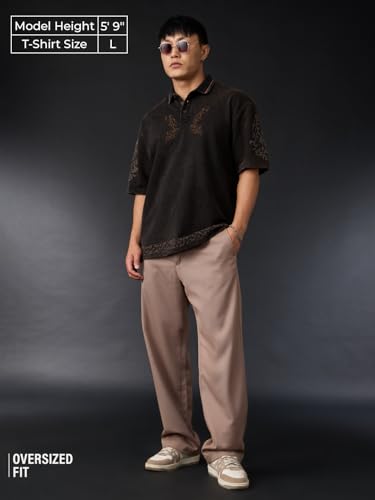 Image of The Souled Store Originals: Bommai Men and Boys Short Sleeve Collared Neck Brown Graphic Printed Vintage Fade Cotton Heavy Gauge Streetwear Casual Breathable Oversized Polos