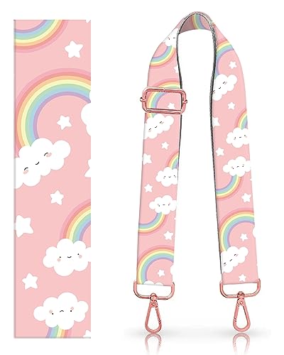 Image of Wide Purse Strap Replacement Crossbody Handbag Shoulder Strap Adjustable Bag Straps Replacement (Cute Rainbow Stars)