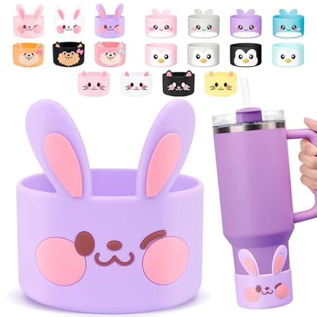 for Stanley Boot, Cute Cartoon Animal Silicone Boot for Stanley Cup 40 oz Quencher Adventure Tumbler, Water Bottle Boot for Stanley Iceflow 20 30 Oz, Stanley Cup Boots Accessories Protector Cove