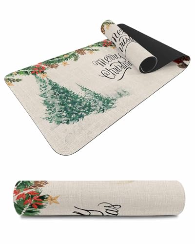 Debedcor Heat Proof Table Pads Waterproof Decorative, Christmas Gnomes Non-Slip Table Countertop Protector, Beige Xmas Trees Present Snow Winter Insulation Mat for Dining Room, 48 x 12 Inches