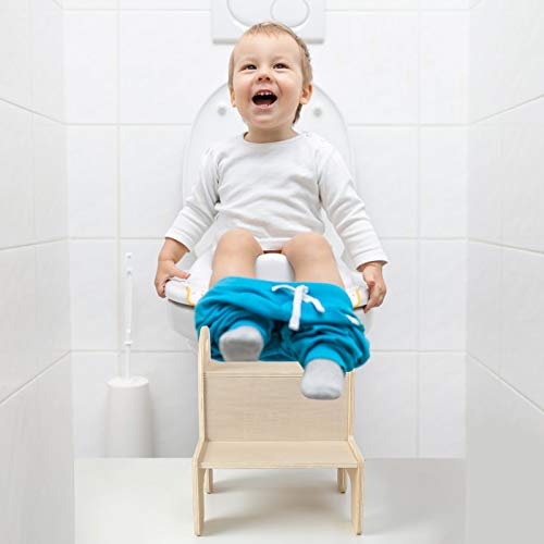 Gemem Wooden Toddler Step Stool For Kids, Two Step Wooden Toddler Step Stool With Handles And Bonus Non-Slip Pads, Safety Children's Stool Use For Kitchen, Bathroom & Potty Training Dual Height #TOP4