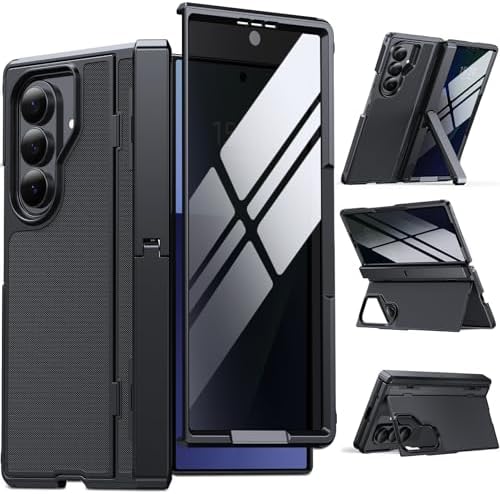 for Samsung Galaxy Z Fold 7 Case, with [Dual Hidden Stand] [Privacy Screen Protector] [Hinge Protection] Slim Rugged Full Body Kickstand Protective Phone Cover for Z Fold7 2025, Black