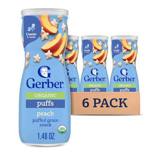Gerber Baby Snacks, Organic Puffs, Peach, Baby Food, 1.48 Ounce
