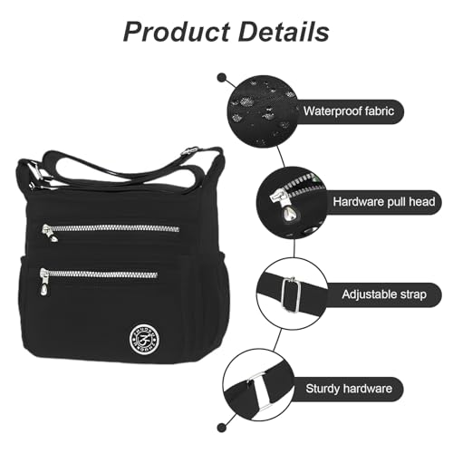 KXF Women's Waterproof Nylon Casual Crossbody Shoulder Messenger Bag Travel Purse Handbag with Multi Pocket4