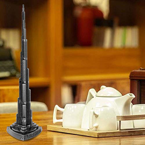 Miniature Dubai Tower Model Vintage Decorative Alloy Crafts for Home Desktop, European Style Grey Electroplated Ornament, for Friends, Family