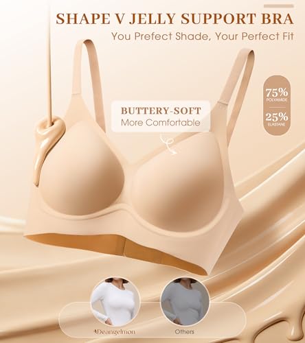 Image of DEANGELMON Seamless Bras for Women No Underwire Comfortable Push Up Bra V Neck Wireless Bralette Full Coverage Wire Free
