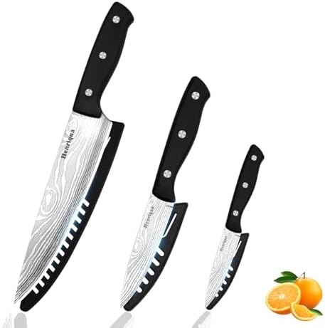 Chef Knife Set 3PCS, Kitchen Knife Set with Cover, Ultra Sharp Kitchen Knife, High-Carbon Chefs Knives with Stainless Steel 8 inch Paring Knife for Cooking, Chopping, Slicing
