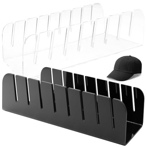 AOTUP 2Pcs Hat Stand for Baseball Caps Hat Organizer Display and Organizer, No Install Hat Holder Storage Organizer Holds Up to 14 for Dresser Closet Bedroom Living Room(Clear+black)