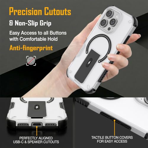 Image of ZAP CASE Matte Kickstand Case for iPhone 16 Pro | Magsafe Compatible | Premium Polycarbonate Back + Flexible TPU Bumper | Foldable Stand | Military-Grade Drop Protection | Anti-Fingerprint | White