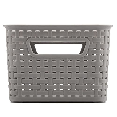 EZOWare Pack of 4 Small Gray Plastic Woven Knit Baskets, 11 x 7.3 x 5 inch Storage Organizer Bins Boxes For Office, Classroom, Desktop, Drawer and More - Thumbnail 6