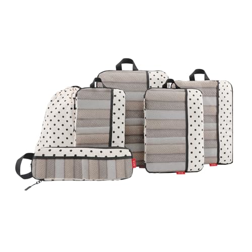 U+U 6 Set Compression Packing Cubes - Ultralight Travel Organizers with Laundry Bag, Space-Saving Suitcase Organizer, Expandable Packing Cubes for Travel, Business Trip and Family Vacation (Polka Dot)