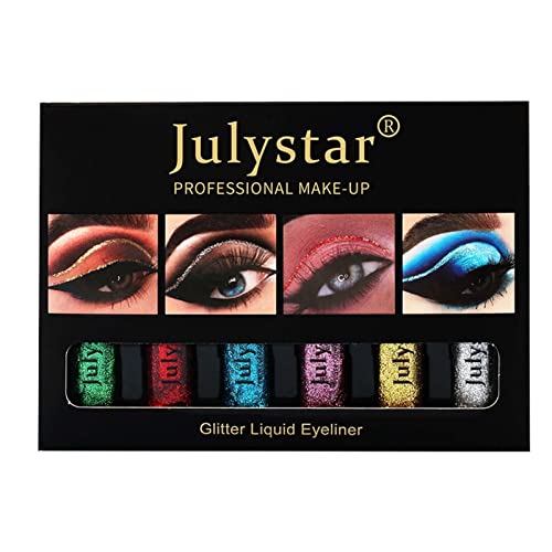 Dificato Sombra de Ojos líquida con Purpurina - Set líquido delineador de Ojos de Color,6 Colores pigmentados, de Larga duración, de Secado rápido, fácil de aplicar, Pegamento de Brillo Suelto Cover