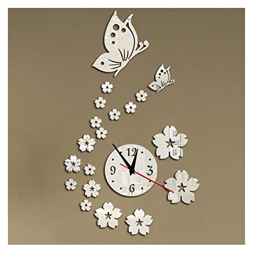 XXAezr Relojes Pared Relojes acrílicos Reloj de Pared Diseño Moderno Relojes con Espejo de Cristal 3D Decoración del hogar Sala de Estar Relojes de Pared(Silver)