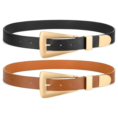 Image of WHIPPY 2 Pack Women Leather Belts Ladies Fashion Casual Waist Belt