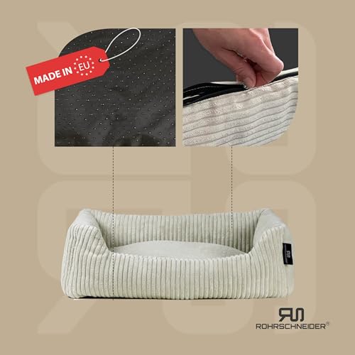 Rohrschneider Hundebett waschbar für kleine und mittelgroße Hunde mit Hundekissen Cord (ca. 55x42 cm) inkl. Gassibeutel (Beige 55 cm, Cordstoff breit)
