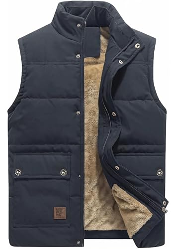 KEFITEVD Mens Bodywarmer Winter Thermal Sleeveless Jacket Fleece Lined Gilet Fishing Work Waistcoat Dark Grey, XL