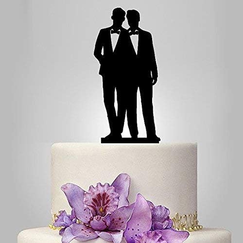 Gay Couple Cake Topper, Black Color Acrylic Silhouette Couple Groom and Groom Wedding Party Decorations