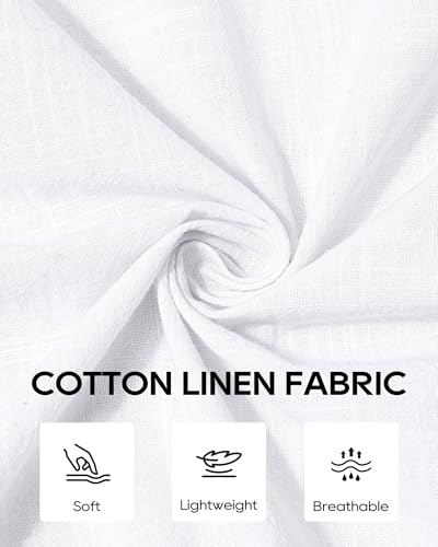 Alimens & Gentle Linen Shirts for Men Long Sleeve Casual Cotton Button Down Shirts Summer Beach Wedding Tops with Pocket White X-Large