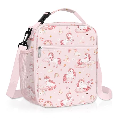 Clastyle Bolsa Termica Porta Alimentos Infantil Unicornio Bolsa Almuerzo Bebe Pequeña Portátil Bolsa Comida Niños Para Escolar Picnic, Arcoíris Unicornio