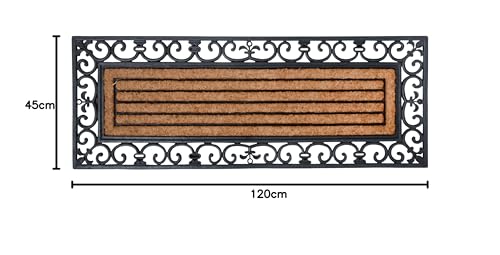 Esschert Design Schmutzfangmatte, Fußmatte in schwarz aus Gummi, mit Kokoseinlage, rechteckig, extra breit, ca. 120 cm x 45 cm