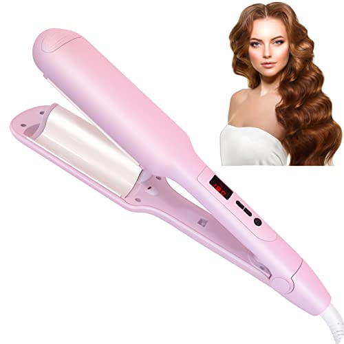 Yitrust Beach Waves Curling Iron, 1 inch 25mm Hair Crimpers and Wavers, Protable Deep Hair Waver with Adjustable LCD Temperature Dual Voltage for Hair & Long Hair (Pink)