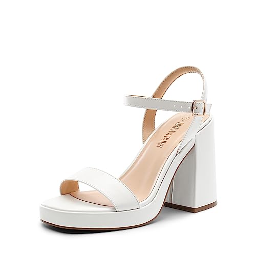 DREAM PAIRS Heels for Women Block Chunky Platform High Heels Open Toe GISELLE Fashion Wedding Party Evening Prom Dance Ankle Strap Dress Pump Sandals Shoes 6 White