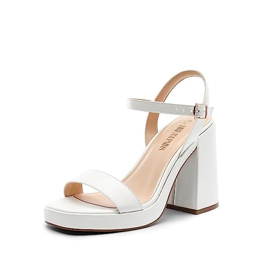DREAM PAIRS White Heels for Women Block Chunky Platform High Heels Open Toe Fashion Wedding Party Evening Prom Dance Ankle Strap Dress Pump Sandals Shoes Size 7.5 SDHS2222W-NEW
