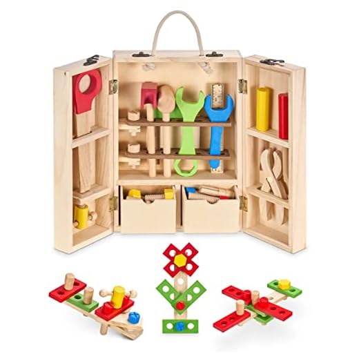 Balinco Caja DE Herramientas Infantil, Martillo de Juguete de Madera, Sierra, Destornillador, Regla, alicates, Tornillo de Banco, Juego de Banco de Trabajo, Juguetes a Partir de 3 años