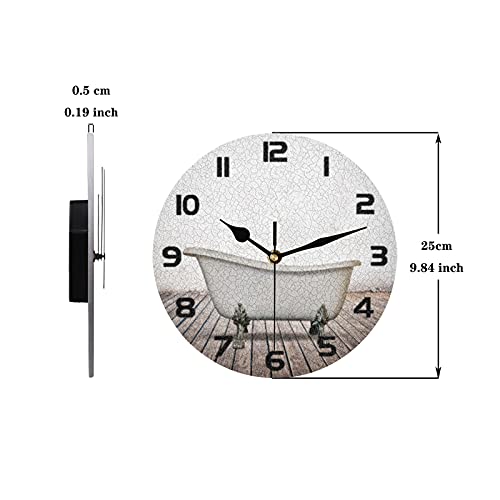 Wall Clock Vintage Bathtub Round Hanging Clock, 10 Inch Silent Non-Ticking Battery Operated Quartz Analog Quiet Desk Clock For Home, Kitchen, Bathroom Office, Living Room Or School #TOP5