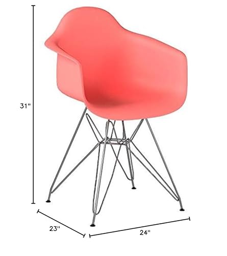 2Xhome Modern Plastic Dining Armchairs With Arms And Black Metal Wire Silver Legs, Pink, Set Of 2 #TOP3