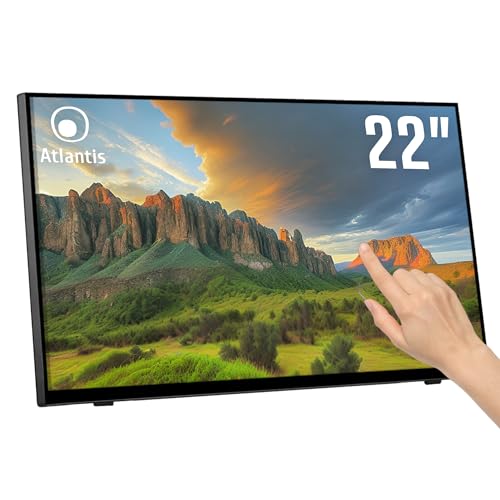 Atlantis A05-T22A-VHDM 22 Zoll Touch Monitor, 22-Zoll-Bildschirm, 10-Touch Touchscreen, Full HD 1920x1080, HDMI VGA DP, neigbar 15°-50°, Schutzglas 7H, Kontrast 1000:1, Winkel 178/178,Vesa 100