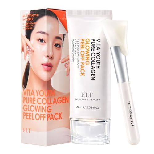 ELT Collagen Peel Off Facial Mask Pack - Hydrating & Firming Wrapping face Mask with 5 Types of Collagen, 8 Peptides, Silicone Brush Korean Skincare (60 ml / 2.02 fl.oz)
