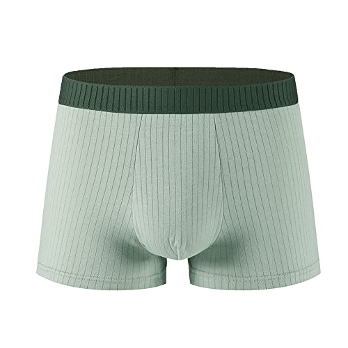JEKE-DG Men's Cotton Boxer Briefs Breathable Comfortable Stretch Mid Waist Trunks Solid Colour Boxer Underwear (Large,Green-1pc)