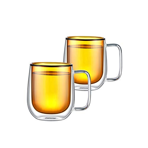 cmxing Doppelwandige Gläser Set Thermoglas Kaffeeglas Trinkgläser 2-teiliges für Espresso Tee Latte Cola Cappuccino Getränk (Gelb-300ml)