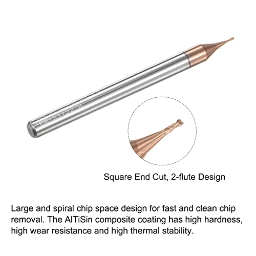 Image of uxcell Square Nose End Mill, 0.6mm Solid Carbide AlTiSin Coated Long Reach CNC Router Bits 2 Flutes Milling Cutter with Extended Neck, 2mm Cutting Length 4mm Shank