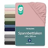 Twinzen Spannbettlaken 160x200cm, 100% Polyester - Bettlaken 160x200, 30cm große Mütze, Rosa - Oeko-Tex-Zertifiziert