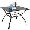 PHI VILLA 37" Patio Table for 4, Metal Outdoor Dining Table with E-Coating, Square Steel Slated Outdoor Table with 1.57" Umbrella Hole for Garden Backyard, Black