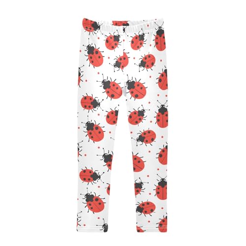 senya Girls Printed Leggings Yoga Pants Red Ladybugs Pattern for Kids in 4t to 10 Years, 4T