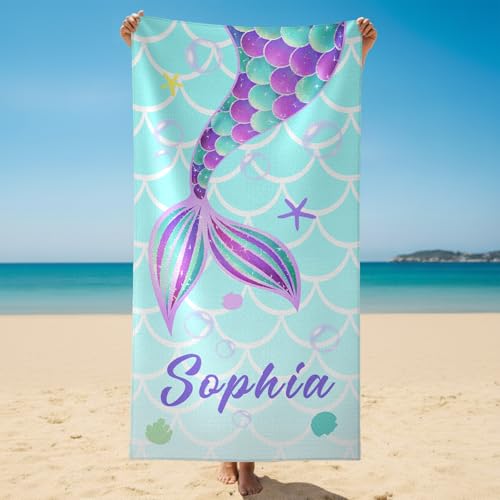 PUREFLY Personalized Beach Towels for Kids Adults,Custom Beach Towel with Names- 6 Sizes for Girl Boy Women Men,Absorbent Super Soft Quick Dry Pool Towels,Personalized Gift for Swimming Pool Vacation