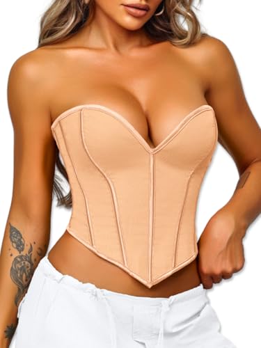 Image of ChiaoLezhee Heart Corset Top For Women, Sexy Concert Outfits Going Out, Strapless Crop Top, Overbust Bustier