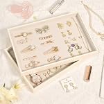 Beige Velvet Jewelry Tray for Drawers Jewelrys Display Tray Stackable Jewelry Organizer Trays for Necklace Bracelet Ring Watch (1 Pack) - Image 4