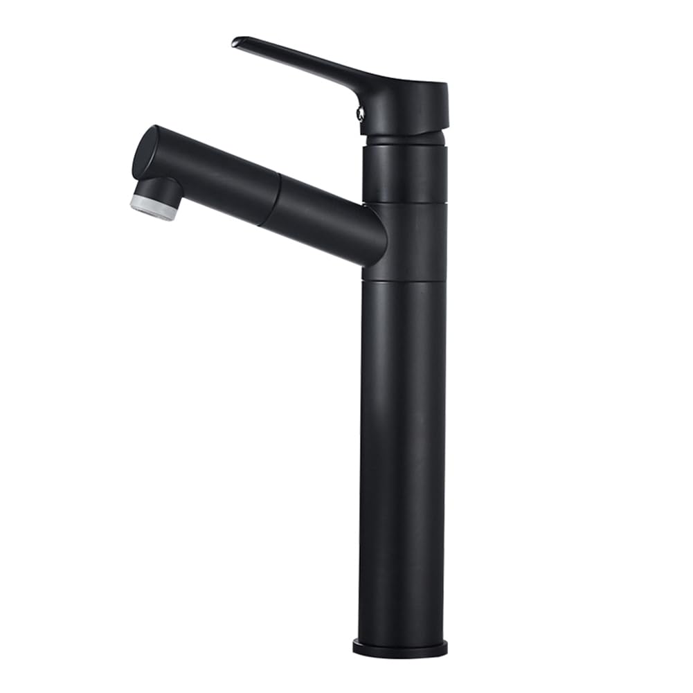 DFGHNBVC Black Bathroom Sink Faucet With Pullout Sprayer High Arc Brass Single Handle Mixer Tap 2 Spray Modes Modern Washbasin Faucet For Bathroom Vanity,A