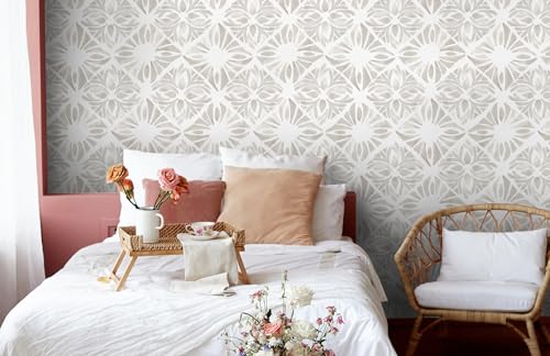 Fiula Geometric Peel and Stick Wallpaper Boho wallpaper393 \"x16.1\" White and Gray Wallpaper White Contact Paper Removable Wallpaper for Bedroom Waterproof Removable Shelf Liner Decal Vinyl Roll - Thumbnail 7