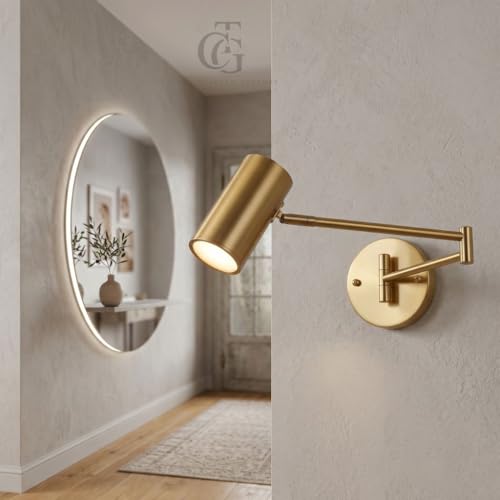 Image of Modern Wall Spotlight with Adjustable Rocker Arm and Built-in Switch Wall Fixture for Bedside-Warm White|Electroplated
