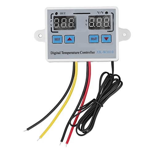 Digital Thermostat with Humidity Control | Dual Display Temperature Controller for Humidifier & Dehumidifier | Enhanced Performance Thermal Sensor, 12V Input, 10A Relay Output