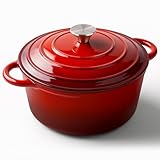 Miereirl 6 Quart Enameled Dutch Oven Pot with Lid, Cast Iron Dutch Oven with Dual Handles for Bread Baking, Cooking, Non-stick Enamel Coated Cookware (Red)